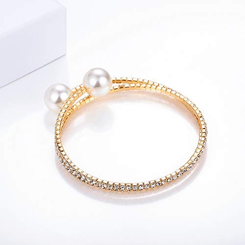 Handmade Crystal Pearl Elastic Bangle Gold Silver Multilayer Freshwater Pearl Bracelet Sparkling Stackable Crystal Bracelets For Women Girl Wedding Jewelry #TOP3