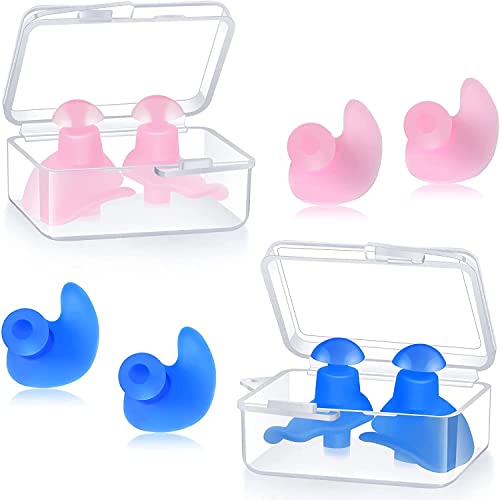 Image of James Health Plus Silicone Earplugs for Swimming Bathing and Sleeping, Professional Noise Reduction Reusable Swim Earplugs for Adult Swimmers Children Diving (2 Pair) (Pink-Blue)