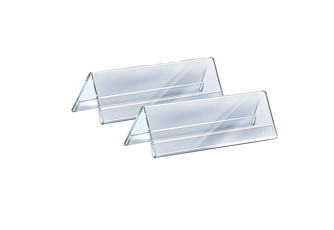 WeKonnect; Clear Acryic Name Stand | 2 Sided V-Shaped Desk Sign Name Plate Display Table Stand | For Office, Conference, Restaurants, Business Events, Exhibitions (8" Inches - Pack of 2)