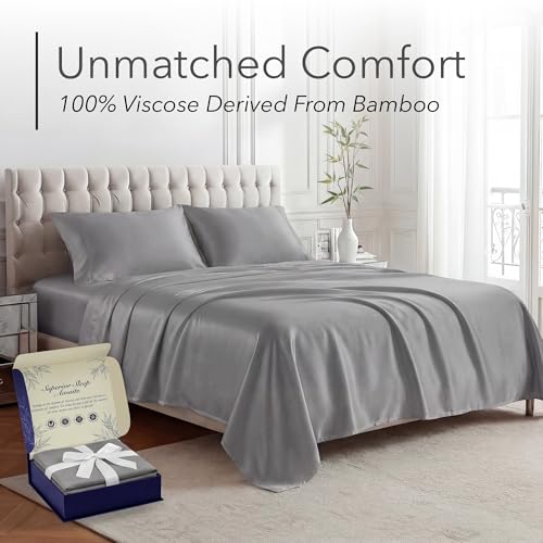 Image of DECOLURE 100% Viscose Derived from Bamboo Sheets Queen Size - Luxury 4 Pc Naturally Cooling Sheets, Ultra Soft Bed Set - Deep 17 inch Pockets, Durable Double Stitching, Oeko Tex Standard (Midgrey)