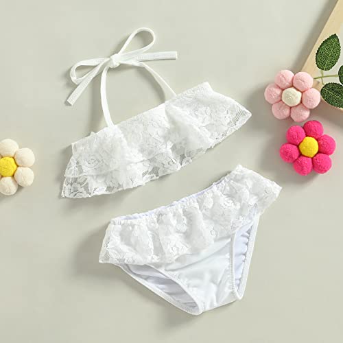 Eadrioss Toddler Girls Two Piece Swimsuits, Summer Sleeveless Halter Lace Tops + Bikini Bottom Set3