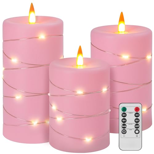 Fanzir Rose Pink Flameless Candles with String Lights Battery Operated