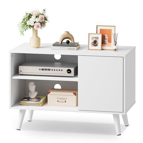 WLIVE TV Stand for 40 Inch TVs Small Entertainment Center with Storage Cabinet Mid-Century Modern TV Stands for Living Room and Bedroom 32 TV Console White