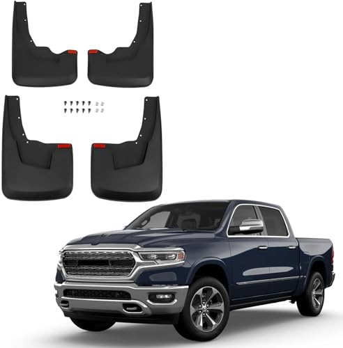 Image of RMOURTEKK Mud Flaps Compatible with Dodge Ram 2019-2023 2024 Ram 1500 (New Body Style) with OEM Fender Flares Custom Front and Rear Mud Guard Set (4pcs-Set) (NOT TRX Model)