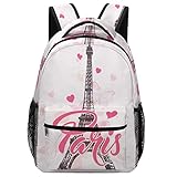 Sac à Dos Imprime Personnalisé Sacs d'école Mignons pour Enfants Imperméable Léger pour Randonnée Tour Eiffel de Paris Rose