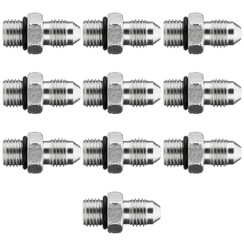 Image of 10 Pack Hydraulic Hose Adapter Fittings: 1 /4 inch JIC 37 Male x #4 SAE /ORB Male, Straight Tube Fitting Kits with Protection Cover - 6400-04-04