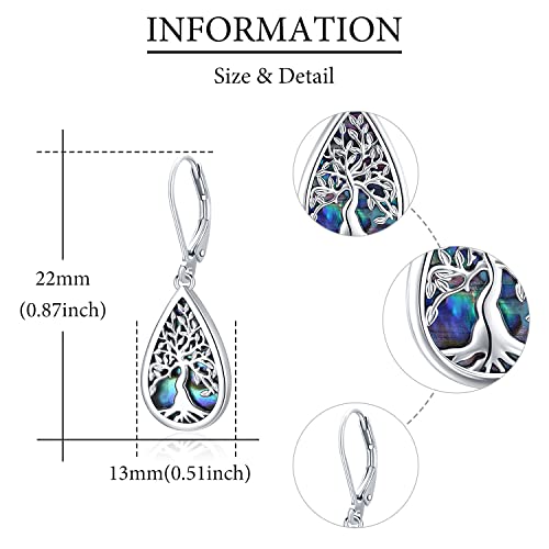 Tree-Of-Life-Dangle-Earrings For Women, S925 Sterling Silver Fashion Drop Hook Jewelry Gift (Abalone Shell-A) #TOP1