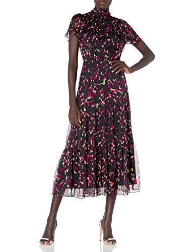 MILLY Women's Haley Abstract Print Crinkle Chiffon Flutter Sleeve Dress, Multi, 12
