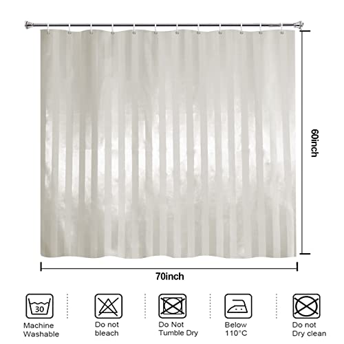 Yisure Short Shower Curtain For Walk In Tub, Cream Satin Stripe Texture Polyester Fabric Shower Curtain 70''X60'' With Weighted Hem & 12 Pack Hooks #TOP3