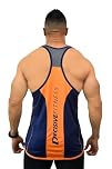 DECISIVE FITNESS Quick Dry Cool Sleeveless Wicking Workout Regular Fit Gym Vest Tank Top Back Stringer for Men (as8, alpha, m, regular, regular, Navy-Orange)