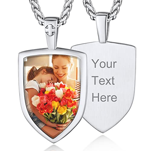 Custom4U Picture Necklace Personalized Custom Dog Tag/Disc/Heart Pendant Picture Jewelry Engraved Memory Chain with Photo Name Customized Photo Gifts for Men Women (Gift Box) F-photo&text-si