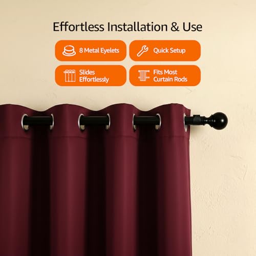 Image of amazon basics - Room Darkening Blackout Door Curtains, 100% Room Darkening | 7 Feet |Set of 2| Plain Design | for Living Room and Bedroom | 115cmx210cm, Color- Maroon