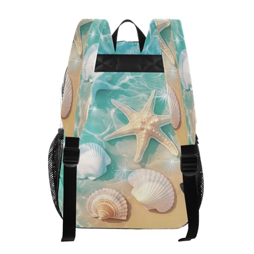 Summer Beach Starfish and Seashell Clear Backpack - Stadium Approved Large 15.7-inch Waterproof Transparent Bag for Sports, Concerts, Work, Travel#5613