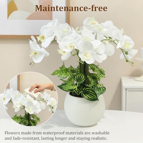 OKKMAX Orchids Artificial Flowers, 18in White Faux Orchid Phalaenopsis Stems with Potting, Real Touch Fake Orchid Plant for Home Office Wedding Party Table Centerpiece Arrangement Decor — view 3