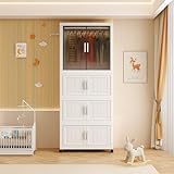 Mevigo 4-Door Plastic Wardrobe for Kids| Almirah and Wardrobe for Baby Clothes| Modular Storage Cabinet with Wheels| Kids Multi-Purpose Collapsible Wardrobe for Shoes/Books/Toy- White
