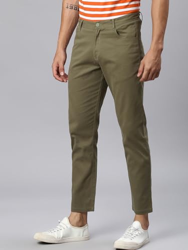 Image of Hubberholme Men's Tapered Fit Cotton Trousers, Ankle Length Button Closure Chinos