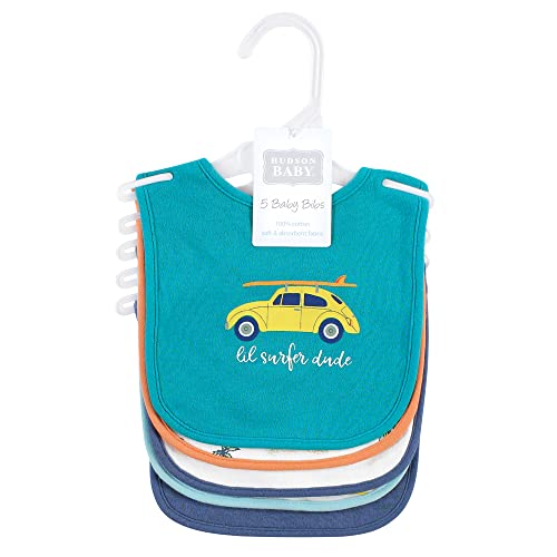 Image of Hudson Baby Unisex Baby Cotton Bibs, Surfer Dude, One Size