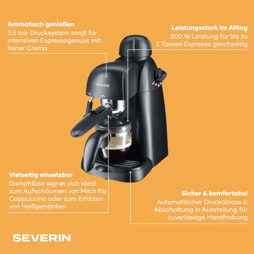 SEVERIN Espressomaschine, kleine Kaffeemaschine für bis zu 4 Tassen Espresso, Kaffeemaschine mit Milchschäumer für Kaffee-Milch-Spezialitäten, ideal für Singles, schwarz, KA 5978 - Bild 4