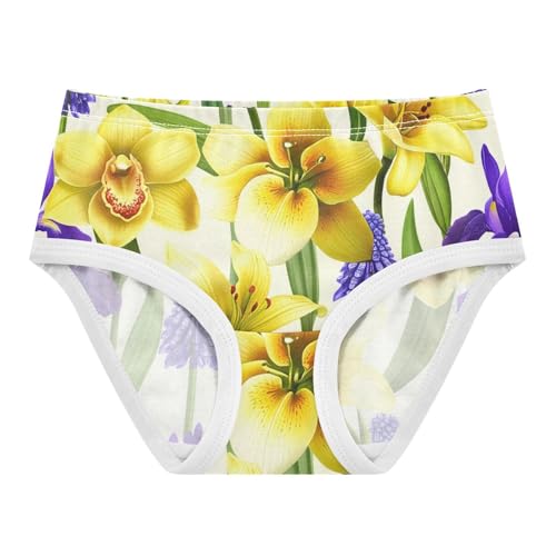 Fun Print Girls Underwear Toddlers 2t Cotton Panties for Girl Yellow Orchids Purple Flower Briefs Kids Undies