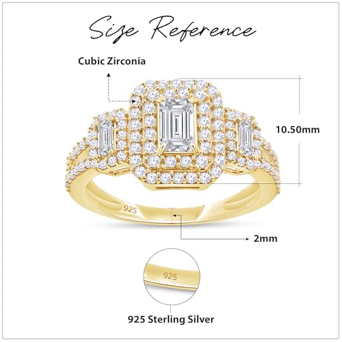AFFY Bridal Engagement Ring Set Emerald and Round Cubic Zirconia Ring for Women in 14k Gold over Sterling Silver3