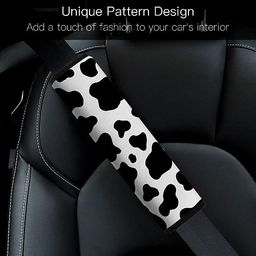 Image of Car Seat Belt Pad Cover, 4-Pack Soft Car Safety Seat Belt Strap Shoulder Pad for Adults and Children, Suitable for Car Seat Belt, Backpack, Shoulder Bag (Cow Pattern)