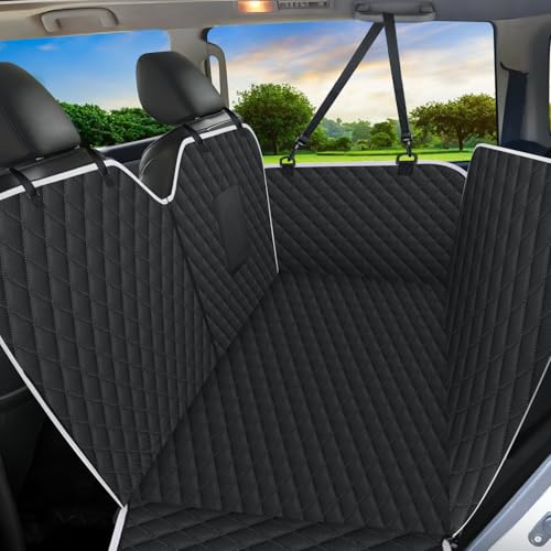 Meolsaek Car Seat Cover for Dogs, Non-Slip Rear Waterproof Car Bench Seat Cover for Back Seat, Dog Car Seat Cover for Trucks SUVs Most Cars (Black-Zipper)