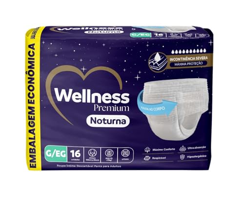 Fralda Geriátrica Pants Wellness Premium Noturna, Roupa Íntima Descartável com Alta Absorção e Ajuste Anatômico (G/XG)