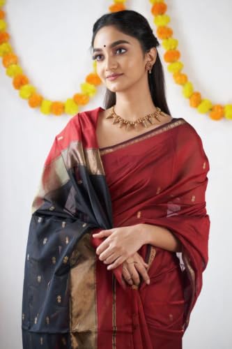 Image of SGF11 Women's Kanjivaram Soft Cotton Linen Silk Saree With Blouse Piece