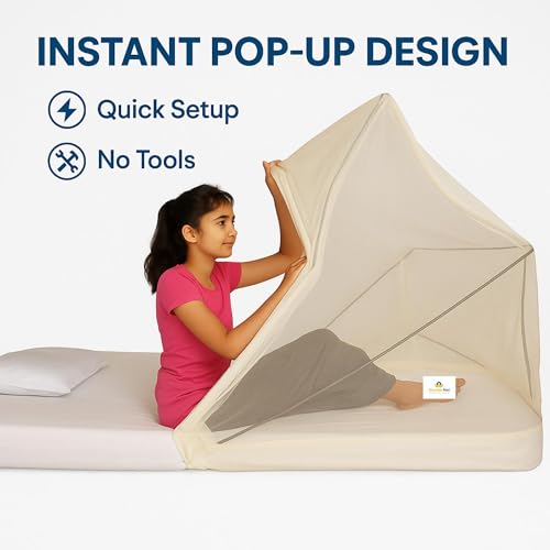 Image of Foldable Mosquito Net for Bed and Floor (Cream, 6 ft X 6 ft (72 inch X 72 inch))