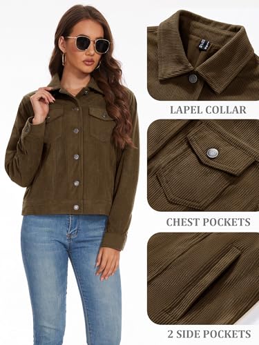 MAGCOMSEN Women's Corduroy Jacket Fashion Cropped Jackets Button Down Shacket Long Sleeve Outerwear with Flap Pockets4