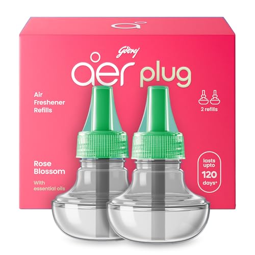 Image of Godrej aer Plug Electric Air Freshener 2 Refills (20ml each) | Rose Blossom | Lasts up to 120 days