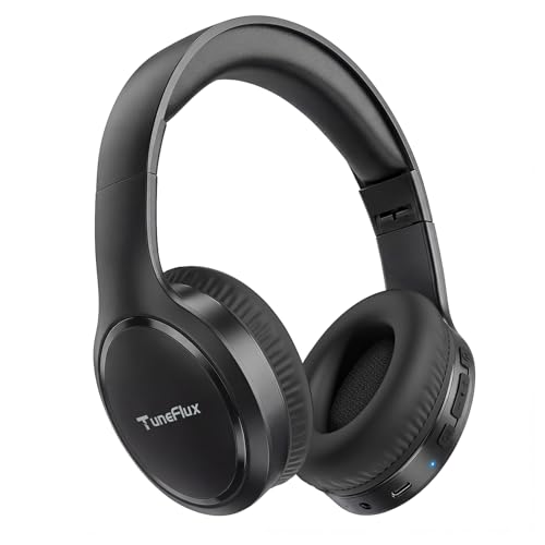TuneFlux Bluetooth Headphones,70H Playtime Bluetooth 6.0 Wireless Headphones,3 EQ Music Modes Foldable Lightweight Over Ear Headset with Clear Call,HiFi Deep Bass for Home Office Travel (Black)