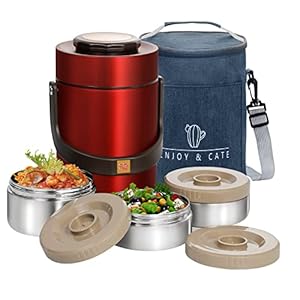 67oz Thermos for Hot Food,3-Layer Sealed Stackable Food Thermos,with Lunch Bag Soup Thermos,It Is Suitable for Daily Office Meals, School Lunches, and Outdoor Meals (67 oz Red)