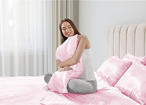 Image of Soft and Silk Satin Bedsheet for Single Bed - 400 TC Romantic Bedsheet Set for Bedroom | Bridal Wedding Bedsheet with Pillow Cover | Ideal for Gifting Baby Pink, Single Bed