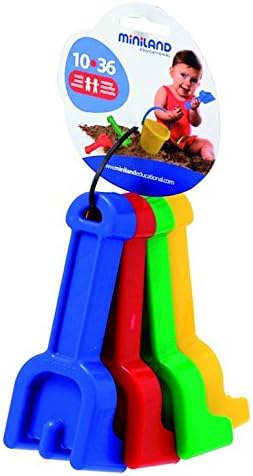 Miniland Sand Toys, Outdoor Toys for Toddlers 1-3, Beach Toys for Toddlers 1-3, Outdoor Play for Beach Vacations and Pool Fun | Set of 4 Baby Rakes