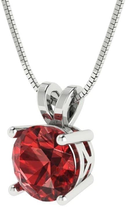 Clara Pucci 14K White Gold Plated Solitaire 18" Box-Chain Necklace - Sterling Silver 1ct Round Cut Garnet Pendant - Image 2