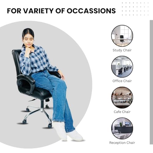 Image of activa Executive Revolving Office Chair| Ergonomic Computer Desk Chair with Cushioned Seat| Heavy Steel Base, Adjustable Height & 360 Swivel Wheel| Leatherette Office Visitor Chair (Black, Regal)