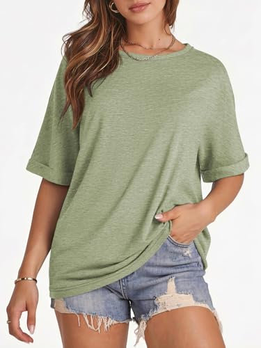 Image of ATHMILE Womens Oversized T Shirts Summer Tops Spring Casual Loose Fit Workout Short Sleeve 2026 Beach Vacation