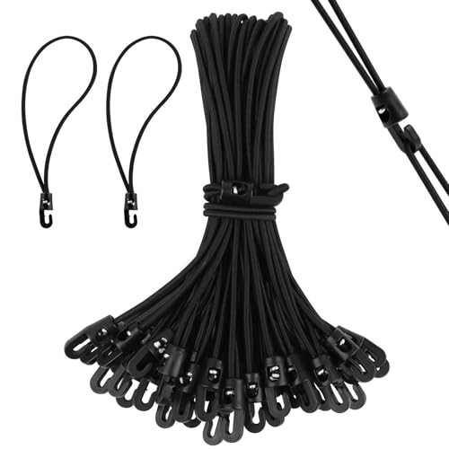 KILDOWS 25 Piezas Cuerdas Elásticas con Gancho, 25cm Cuerda Elástica Tensores de Lona con Ganchos Tensores Elásticos Negro Correas Elásticas para Lonas Tienda de Campaña Equipaje Carpas Pancartas