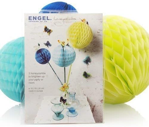 Spring - Large Colourful Honeycombs - Set of 3 (10, 15 & 20 cms) Blue/Turquoise/Yellow - Engelpunt/Life's A Party