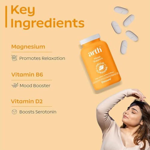 Image of Arth Chelated Magnesium Bisglycinate Supplement | With Vitamin D2 & B6 | High Absorption 1000mg Magnesium Bisglycinate complex for Muscle Recovery, Relaxation & Better Sleep | Stress & Anxiety Support | 90 Veg Tablets | For Men & Women