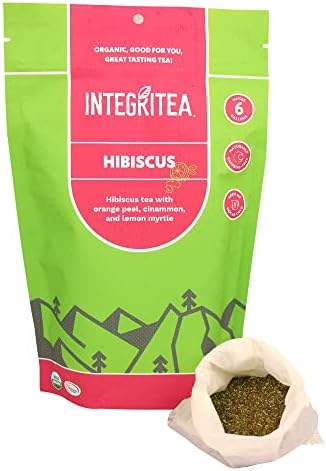 IntegriTEA Organic Hibiscus Tea Bags for Hibiscus Iced Tea - 6-Bag Unsweetened Iced Tea Pack for 6 Gallons of Tea - Hot or Cold Brew Iced Tea Bags