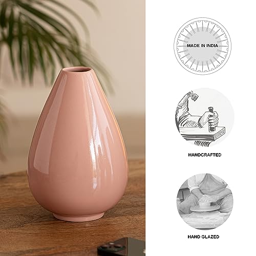 Image of ExclusiveLane 'Dewdrop' Modern Ceramic Decorative Vases for Home Decor Flower Vase for Living Room Bedroom (Handglazed Studio Pottery, 8.3 Inches)