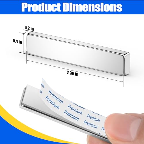 Image of FINDMAG Strong Bar Magnets with Adhesive Backing, 6 Pack, 60x10x5mm | Heavy duty adhesive magnets with a thick bar profile; for cabinet doors, shower door repairs, toolboxes and workshop fixtures