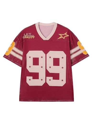 Tisfeer Shirts for Men Graphic Tees Womens Oversized Tshirts Crop Jersey Y2k Tops Fashion Vintage Baggy Streetwear Clothes (Red, M)