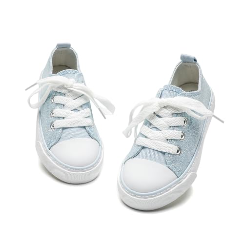 Toddler Canvas Sneakers for Boys & Girls - Breathable, Lightweight & Durable Lace-Up Shoes Non-Slip Rubber Sole, Classic School Style for Play & Casual Wear,Ages 2+2