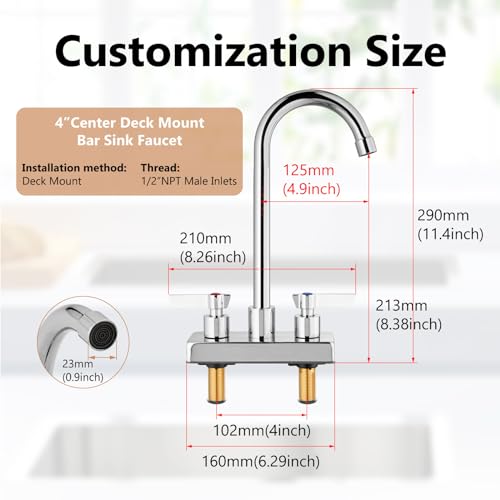 Gbbne Bar Sink Faucet 4 Inch Center Deck Mount,2 Hole Bar Faucets For Sink,Prep Sink Faucet,Dual Handles Commercial Utility Laundry Kitchen Sink Faucet,Polished Chrome thumb #5