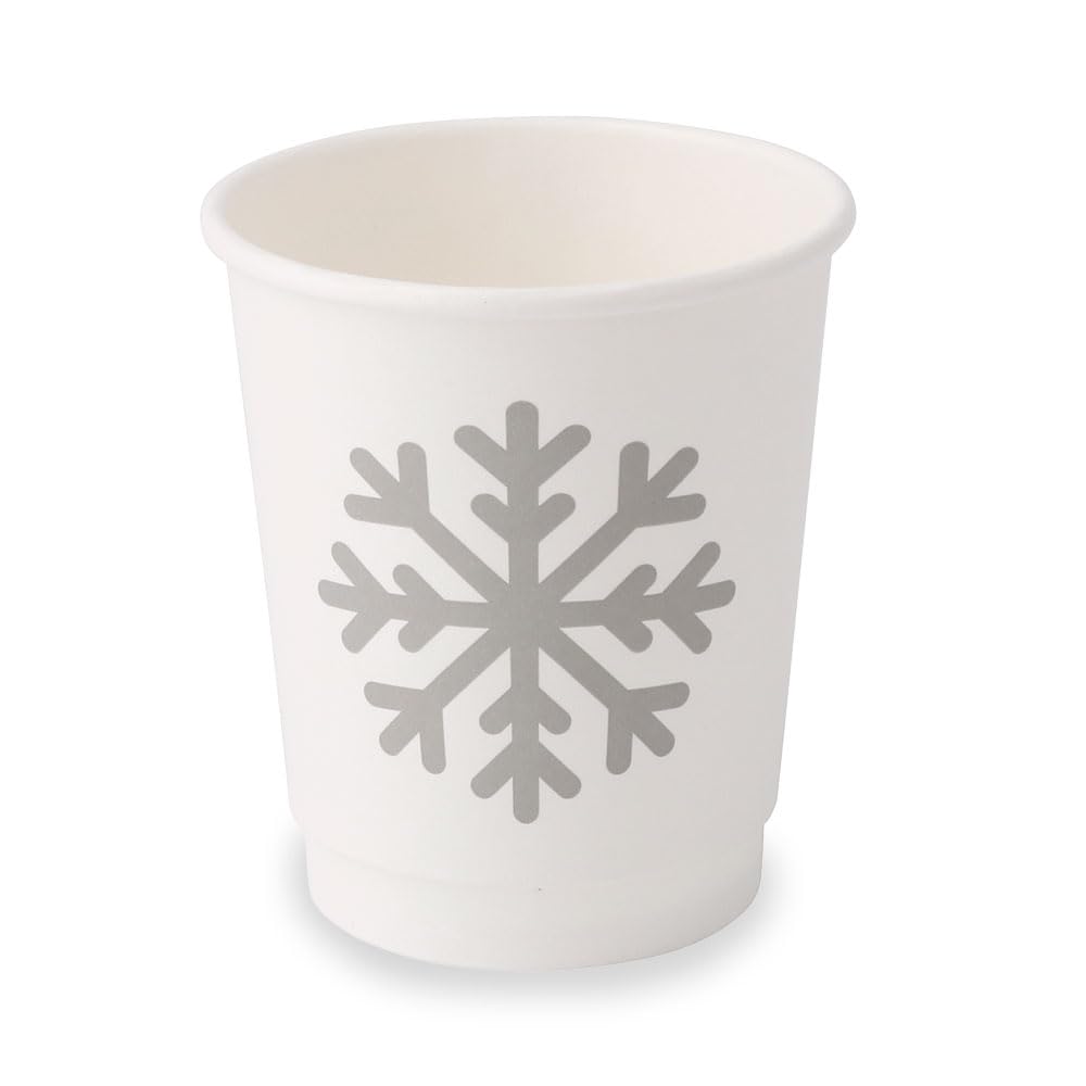 BIOZOYG 500 gobelets de 200 ml à double paroi 'Flocons de neige' d'hiver pour café à emporter biodégradables à usage unique. Gobelets à double paroi en carton blanchi sans chlore pour le auv vin chaud