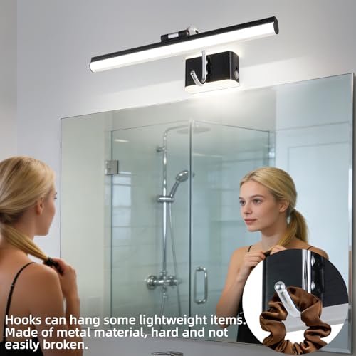 Image of Modern Black Bathroom Light Fixtures 16.3 inch Led Vanity Lights, 8W, Rotatable Bar Bathroom Lighting fixtures Over Mirror,4000K Daylight Dimming Wall Light Fixtures for Indoor