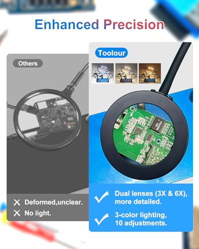 Image of Helping Hands Soldering Tool with 6X /3X Magnifying Glass LED Light - Magnetic Third Hand for Electronics Repair,Jewelry Making,Hobby DIY Projects - Adjustable Alligator Clips & Heavy Duty Base